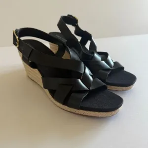 Cole Haan Crystal Suede Leather Jute Strap Summer Comfy Chic Wedge Sandals Sz 9B