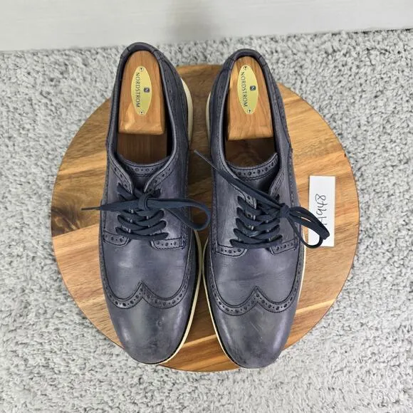 Cole Haan Grand Os Navy Leather Wingtip Brogue Casual Oxford Sneakers Mens 10.5