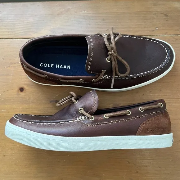 COLE HAAN Men’s Nantucket Deck Camp Leather Moccasins Brown Boat Shoe Loafers 10