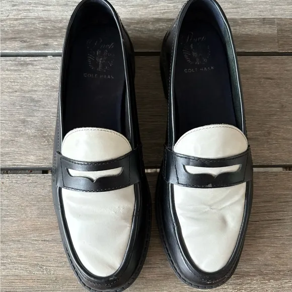 Cole Haan Pinch Black and White Leather Loafers 9