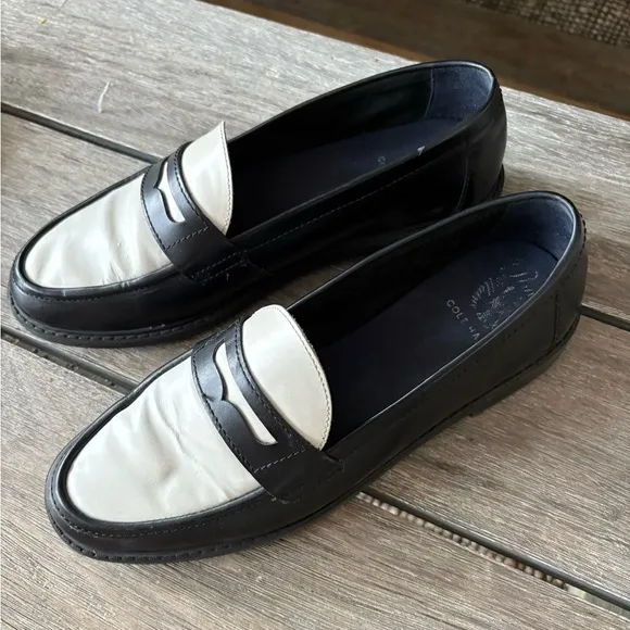 Cole Haan Pinch Black and White Leather Loafers 9