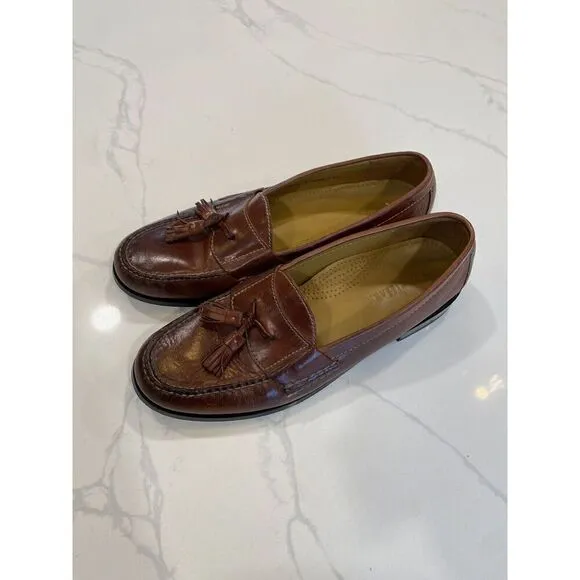 Cole Haan Mens 10 Grand Pinch Tassel Loafers Shoes Brown Leather Saddle Career
