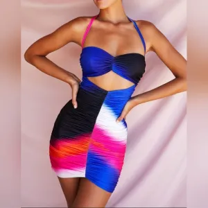 Colorful Halter Cutout Dress