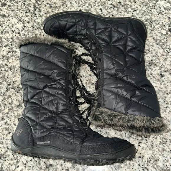 COLUMBIA BLACK MINX MID 3 OMNI-HEAT WATERPROOF BLACK FOIL WINTER BOOTS SZ 9.5