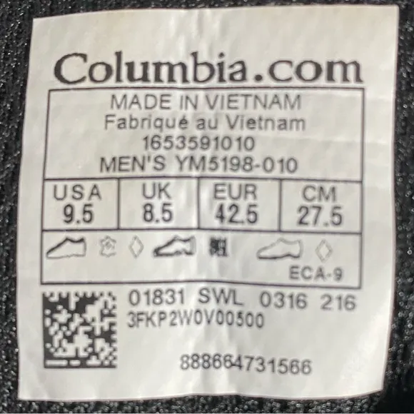 Columbia Newton Ridge Plus Black Waterproof Hiking Boots Men’s Size 9.5