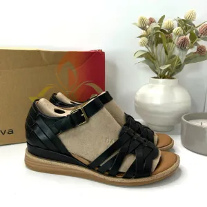 Comfortiva Marina Leather Strappy Low Wedge Sandals Black Women's 8M NWB
