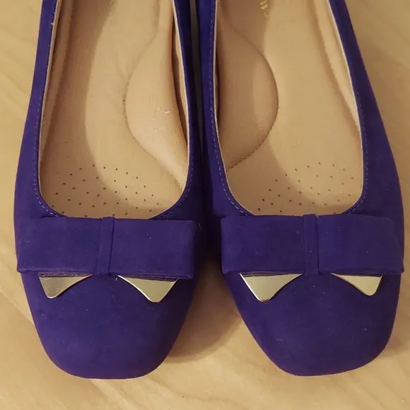 ComfortView Colette Purple Faux Suede Microfiber Kitten Heel Flats w/Bow Size 9