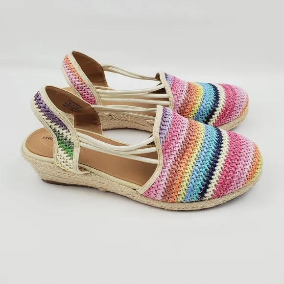 Comforview Clea Woven Slingback Wedge Multi color Sandals size 11 W