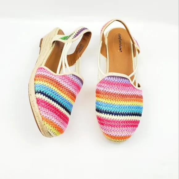Comforview Clea Woven Slingback Wedge Multi color Sandals size 11 W