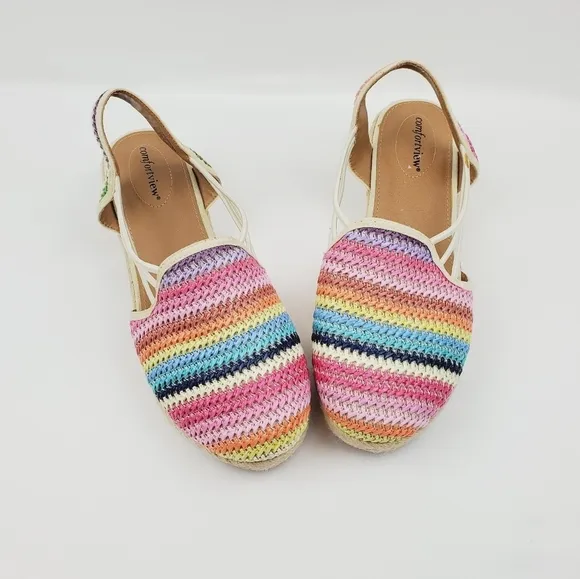 Comforview Clea Woven Slingback Wedge Multi color Sandals size 11 W
