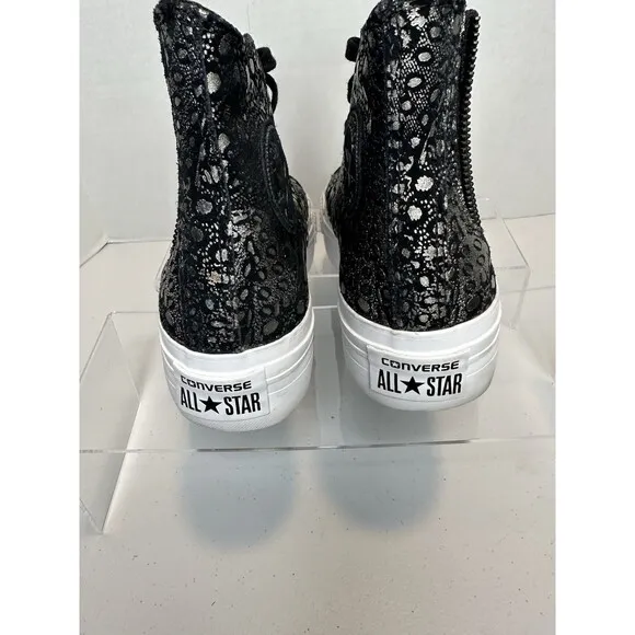 Converse Chuck Taylor All Star Black Metallic Leather Platform Chelsea Hi Top 8
