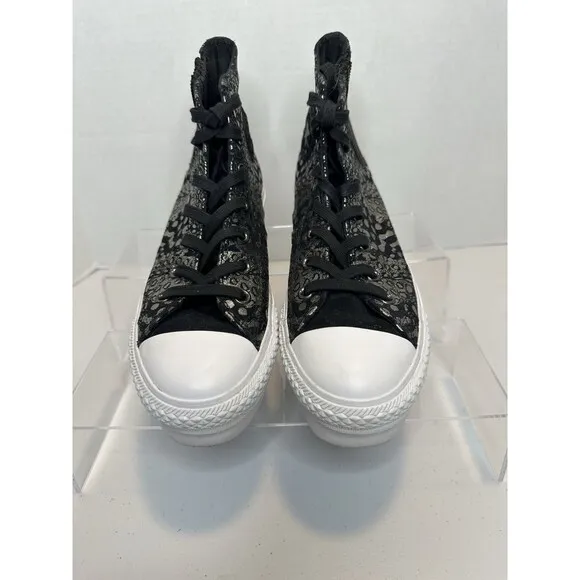 Converse Chuck Taylor All Star Black Metallic Leather Platform Chelsea Hi Top 8