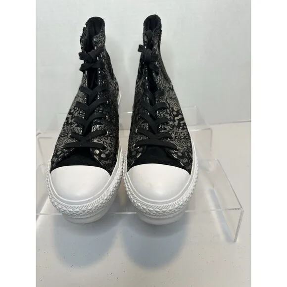 Converse Chuck Taylor All Star Black Metallic Leather Platform Chelsea Hi Top 8