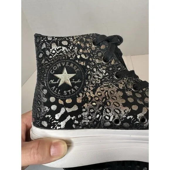 Converse Chuck Taylor All Star Black Metallic Leather Platform Chelsea Hi Top 8