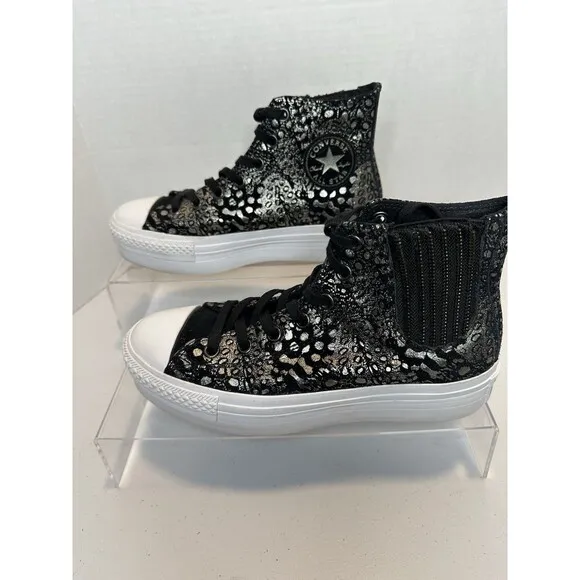 Converse Chuck Taylor All Star Black Metallic Leather Platform Chelsea Hi Top 8