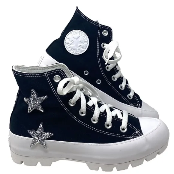 Converse Ctas Lugged Canvas Black Silver Women Shoe Casual Custom 571211C-WTBLWT