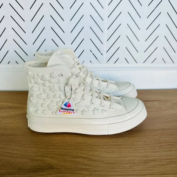 ⭐Converse Women Hi Top Sneakers Chuck 70 3D Charms Sz 7 3D Floral Beige A06434C