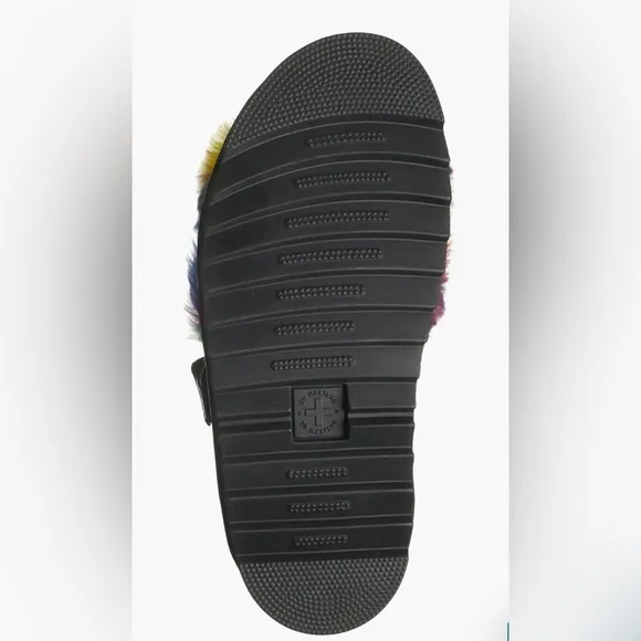 COPDR MARTENS VOSS FLUFFY FAUX FUR RAINBOW SANDALS
