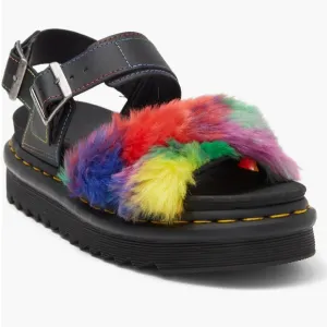 COPDR MARTENS VOSS FLUFFY FAUX FUR RAINBOW SANDALS