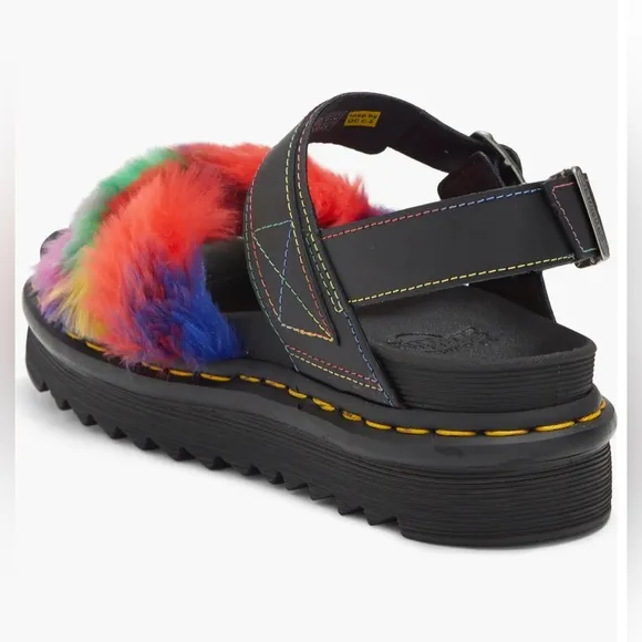 COPDR MARTENS VOSS FLUFFY FAUX FUR RAINBOW SANDALS