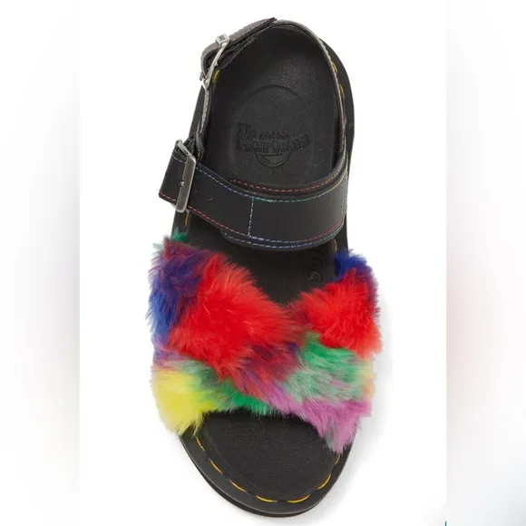 COPDR MARTENS VOSS FLUFFY FAUX FUR RAINBOW SANDALS