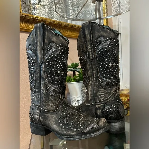 Corral Black Studded Western Boots Size 7.5