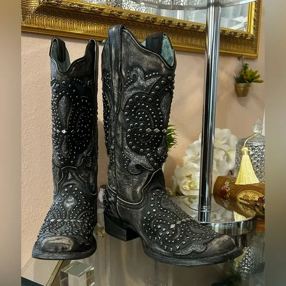 Corral Black Studded Western Boots Size 7.5