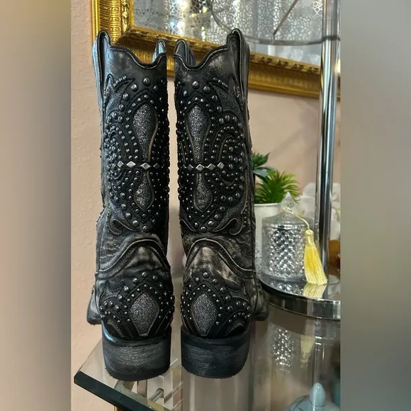 Corral Black Studded Western Boots Size 7.5