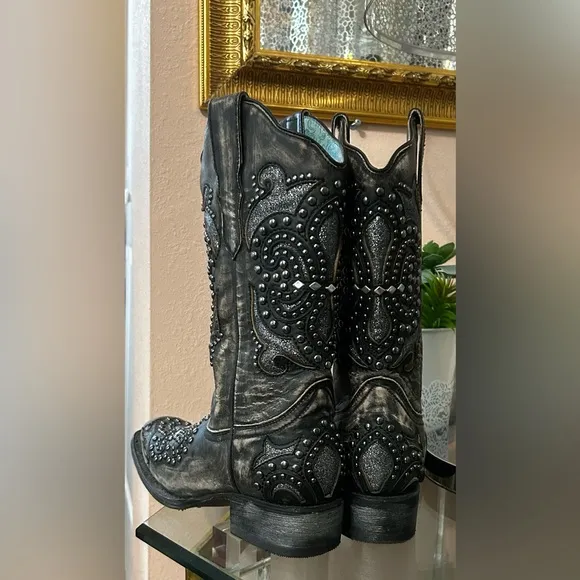 Corral Black Studded Western Boots Size 7.5