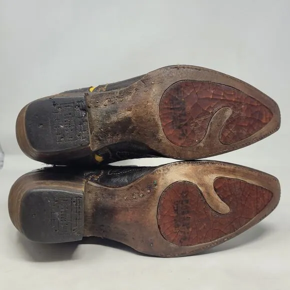 Corral Boots Womens 9M Brown Distressed Butterfly Rainbow Cowboy Western A1928