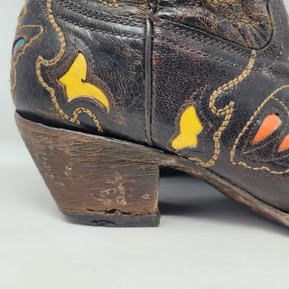 Corral Boots Womens 9M Brown Distressed Butterfly Rainbow Cowboy Western A1928
