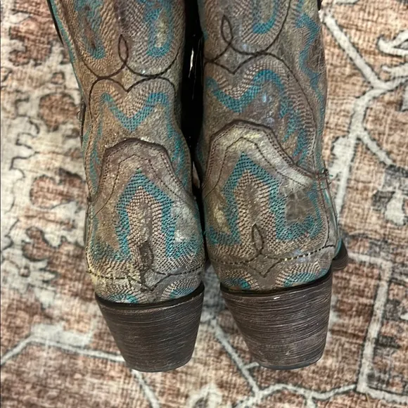 Corral Turquoise Stitching Mid Shaft Height Heeled Boot