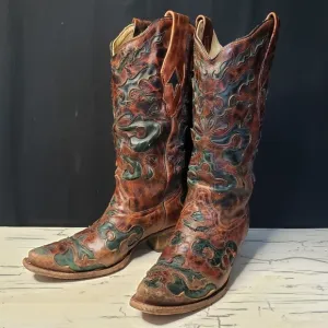 Corral Vintage Cowboy Boots in Brown &amp; Dark Green - Women's size 7
