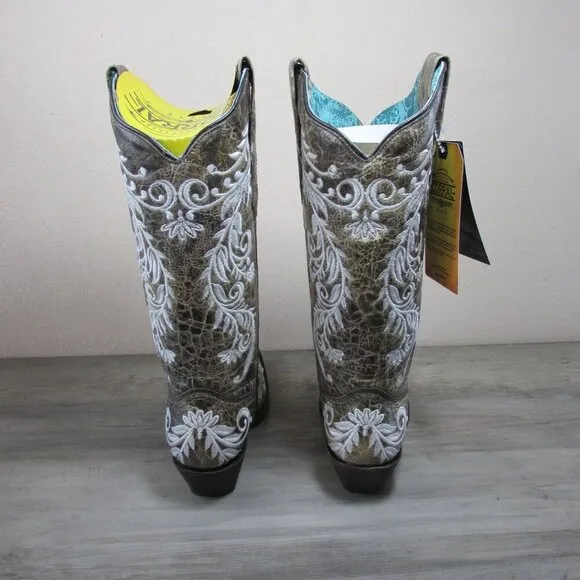 Corral Women's 7.5 Glow In The Dark Studded Snip Toe Cowboy Boots Light Brown/Wh
