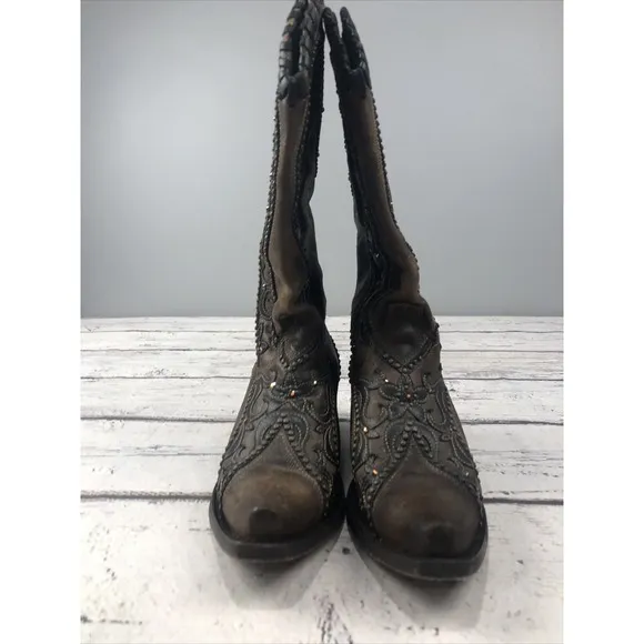 Corral Womens Brown Overlay Woven Crystals Studs Cowgirl Boot E1539 Size 7