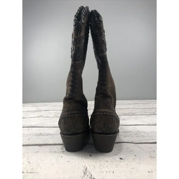 Corral Womens Brown Overlay Woven Crystals Studs Cowgirl Boot E1539 Size 7