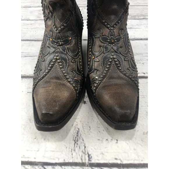 Corral Womens Brown Overlay Woven Crystals Studs Cowgirl Boot E1539 Size 7
