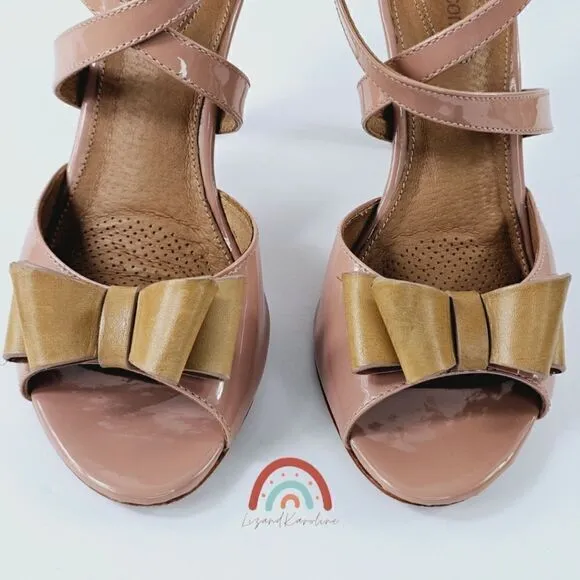 Corso Como Alfazema Genuine Patent Leather Burnished Stiletto Heel Bow Sandals