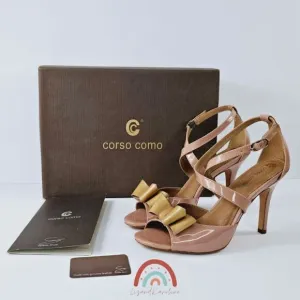 Corso Como Alfazema Genuine Patent Leather Burnished Stiletto Heel Bow Sandals