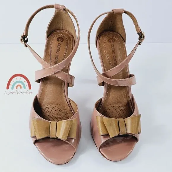 Corso Como Alfazema Genuine Patent Leather Burnished Stiletto Heel Bow Sandals