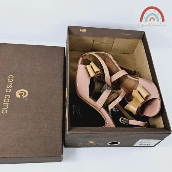 Corso Como Alfazema Genuine Patent Leather Burnished Stiletto Heel Bow Sandals