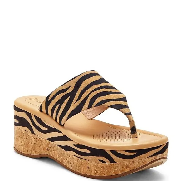 🆕{CORSO COMO} Arowin Zebra Print Leather Thong Cork Platform Sandals