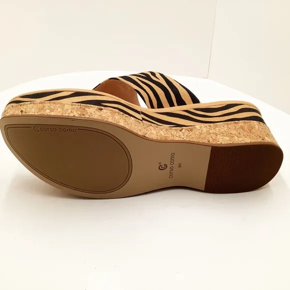 🆕{CORSO COMO} Arowin Zebra Print Leather Thong Cork Platform Sandals