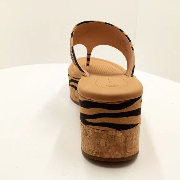 🆕{CORSO COMO} Arowin Zebra Print Leather Thong Cork Platform Sandals