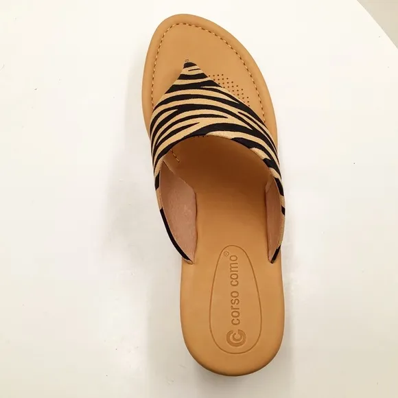 🆕{CORSO COMO} Arowin Zebra Print Leather Thong Cork Platform Sandals