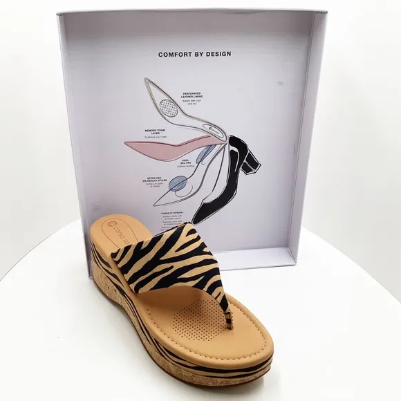 🆕{CORSO COMO} Arowin Zebra Print Leather Thong Cork Platform Sandals