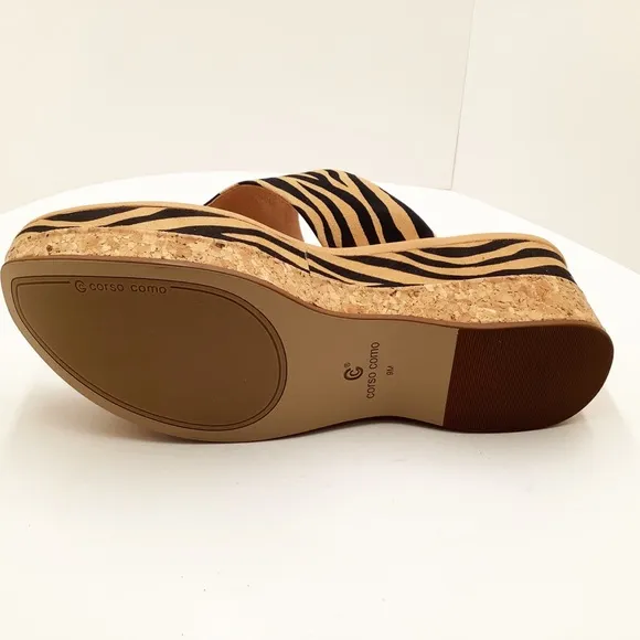 🆕{CORSO COMO} Arowin Zebra Print Leather Thong Cork Platform Sandals
