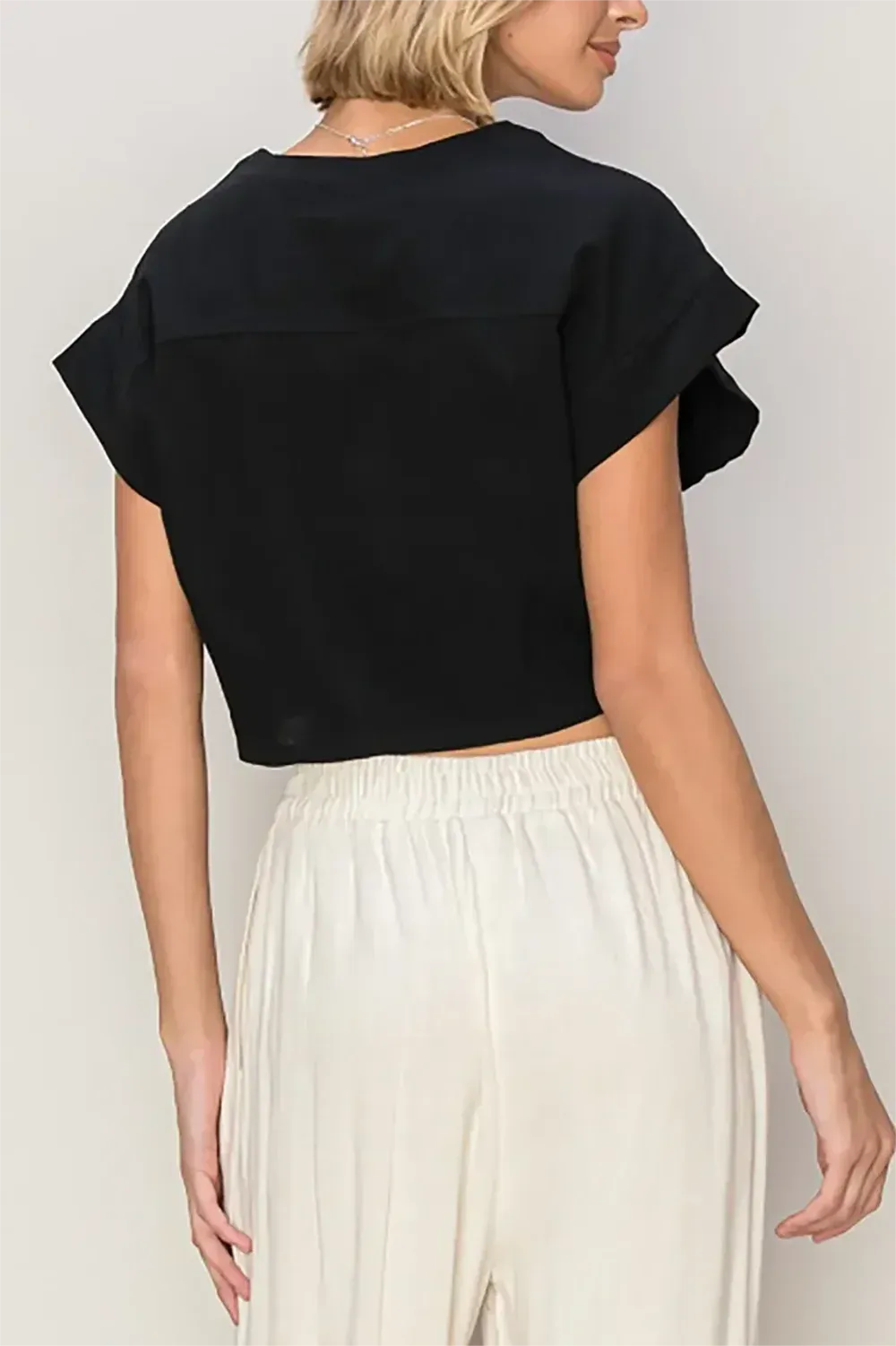 Cotton V-Neck Button-Down Crop Top - Trendy Summer Boutique Top