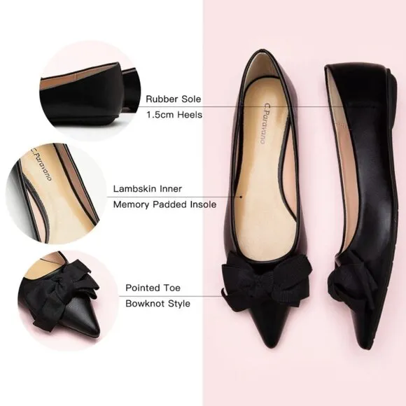 C.Paravano Aida Pointed Bow Flats – Black - Size 40​