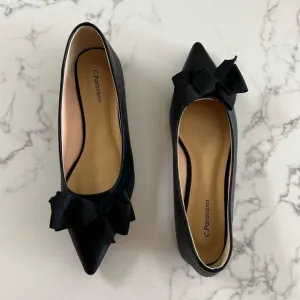 C.Paravano Aida Pointed Bow Flats – Black - Size 40​